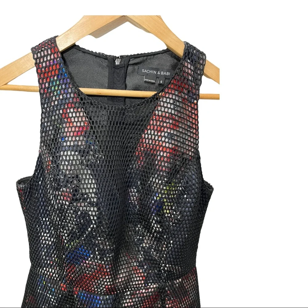 SACHIN AND BABI ROSA BLACK OVERLAY FLORAL SLEEVELESS FIT AND FLARE DRESS - Picture 6 of 15